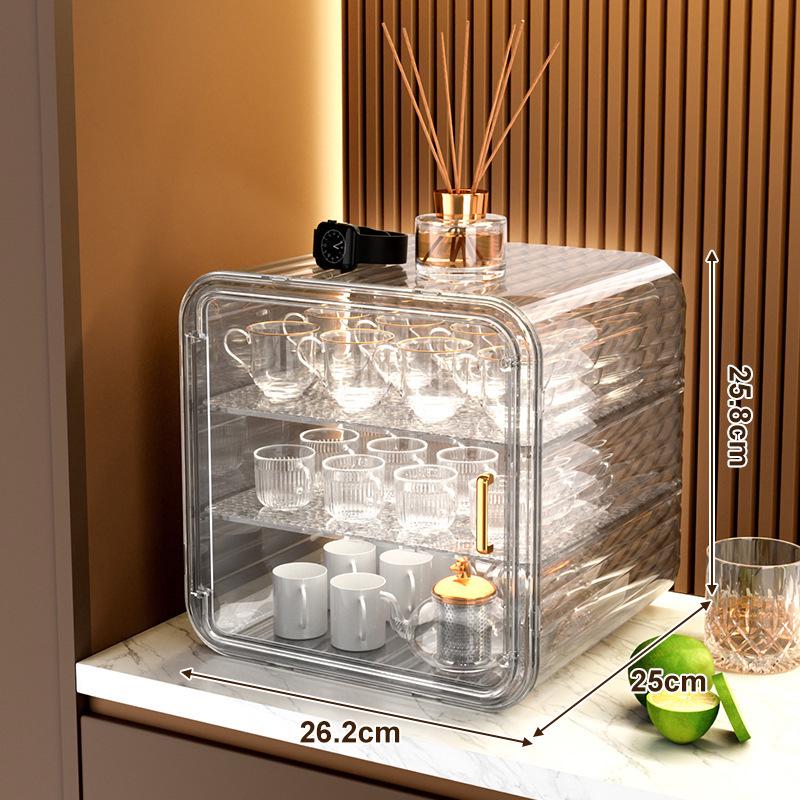 Dustproof Glass Cup Rack & Drain Box for Tea, Coffee, and Water Cups