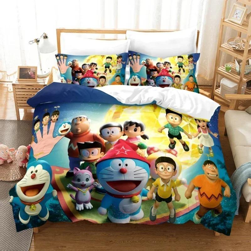 Cartoon Anime Duvet Cover Set D-Doraemons Bedding Set Baby Kids Boy Girl Student Bedroom Gift Single/Double/Queen Large Size