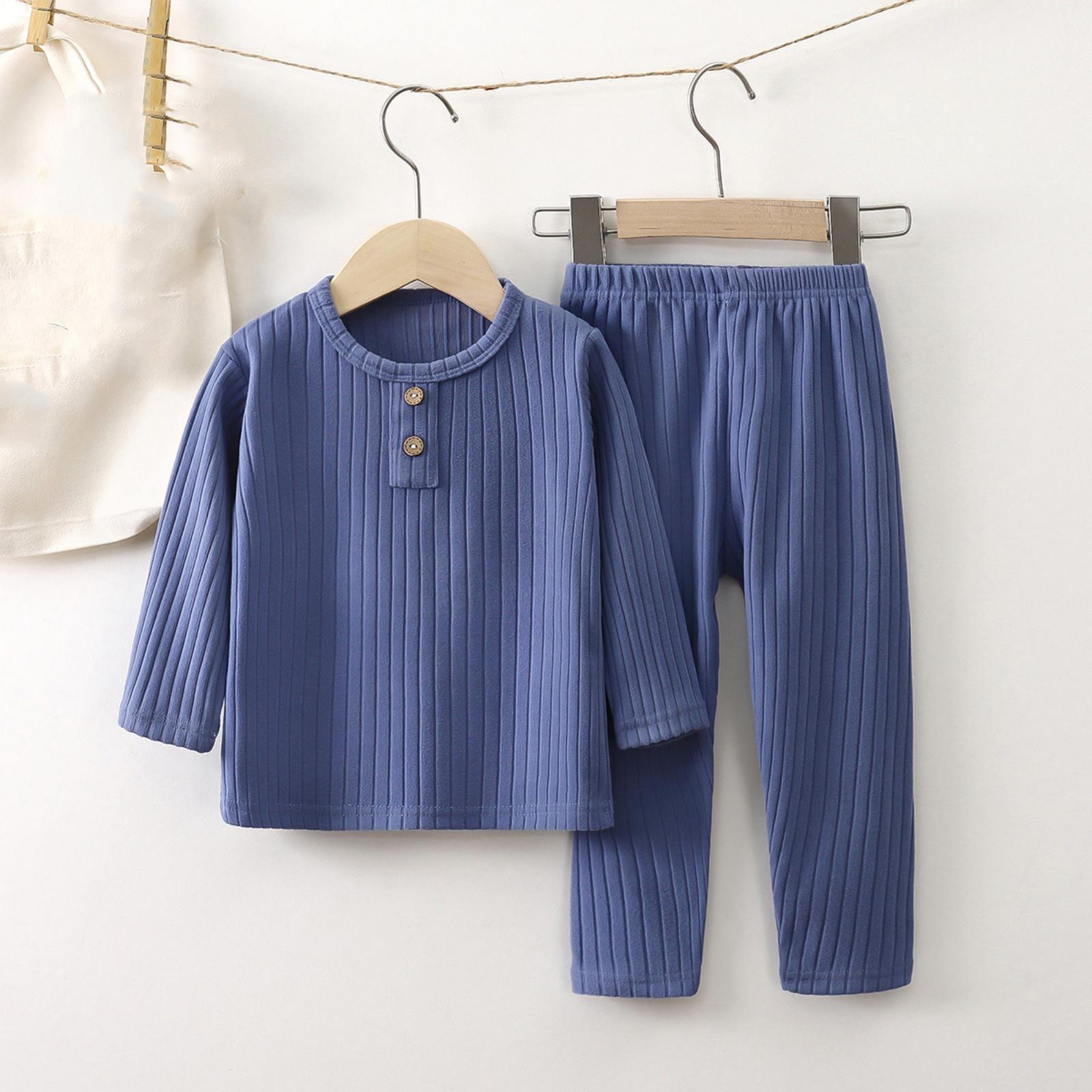 

Детские для мальчиков и девочек однотонные комплекты для дома и пижамы с длинными рукавами и брюками 120 синий