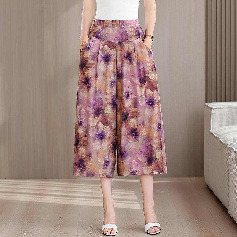Plus Size Summer Women's Wide Leg Pants High Waist Loose Vintage Clothes Elastic Waist Casual Pants