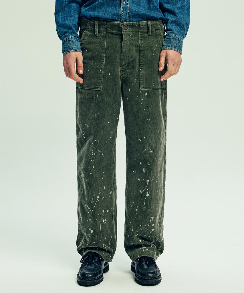 KND Washed & Splatter Painted Corduroy Fatigue Pants Sand Olive Khaki