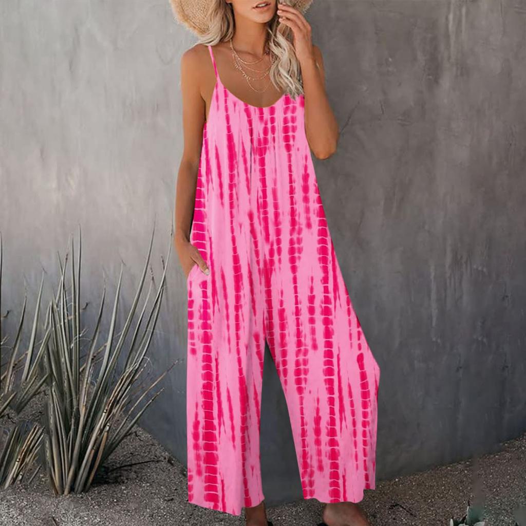 Women's Casual Sleeveless Adjustable Strap Jumpsuit Long Pants Jumpsuit With Pockets