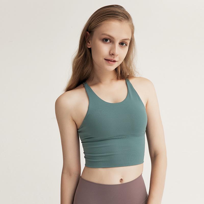 Women's Solid Color Shoulder Straps Cross Beautiful Back Sports Underwear Shockproof Fitness Yoga Bra