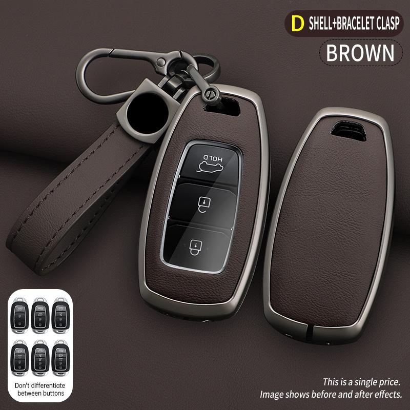 Zinc Alloy Leather Car Key Fob Case For Hyundai Yazun Parisian Centor Elantra Gt Kona Car Key Fob Case
