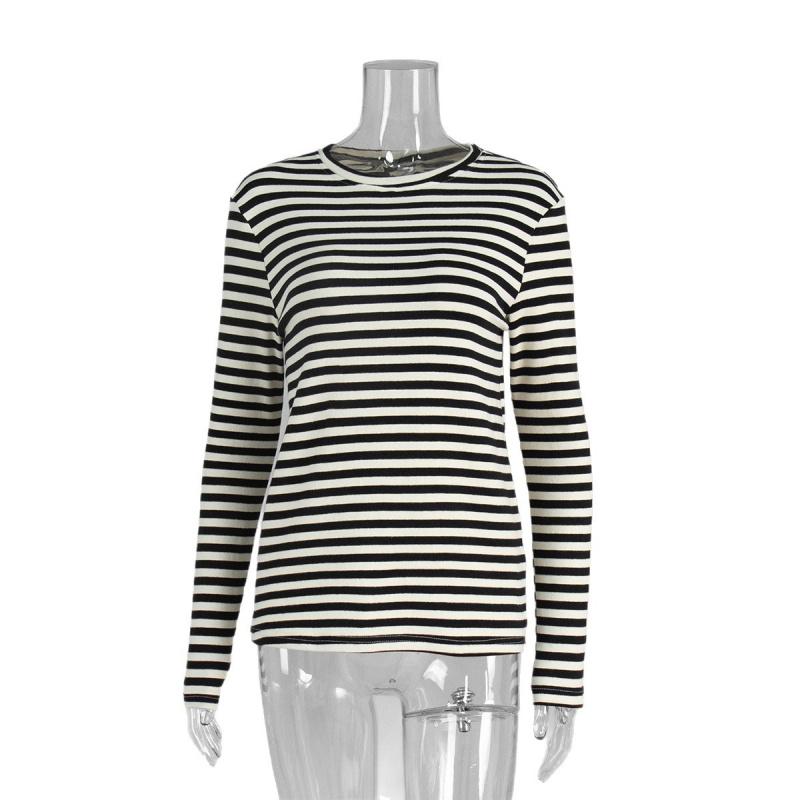 New Striped Long-sleeve 2026 Commuter Slim-fit Round-neck Base Shirt for Women, Casual T-shirt