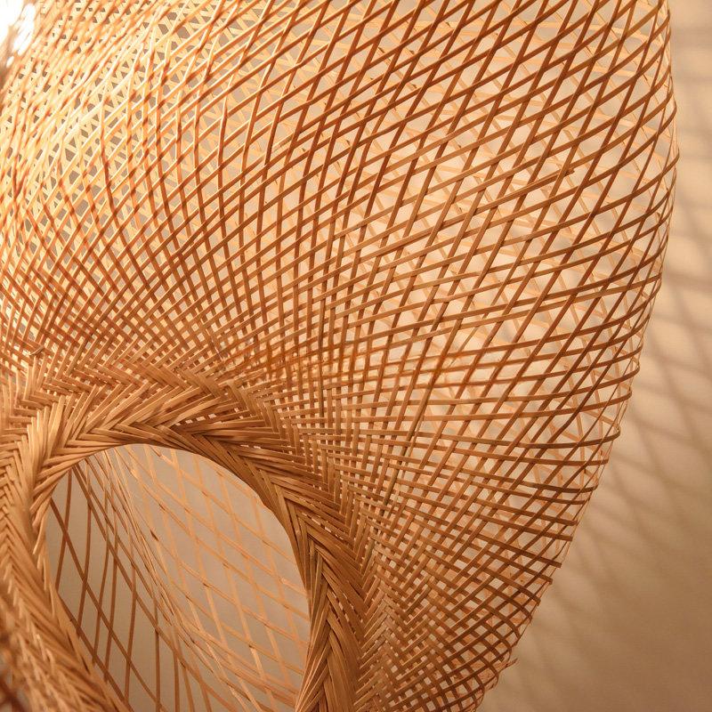 40cm Chinese Handmade Bamboo Suspension Lamp Wicker Rattan Wave Shade Pendant Lamps for Restaurant Aisle Tea Room House Indoor