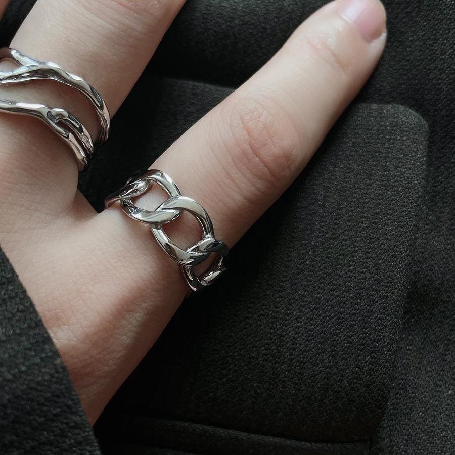 Women's Geometric Twisted Open Adjustable Chain Ring - Cold Style, Versatile Index Finger Ring