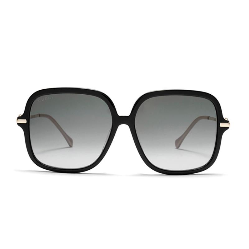 Gucci Horsebit Women's Sunglasses Square Frame Plate Sunglasses Grey Lenses Black Frame Black