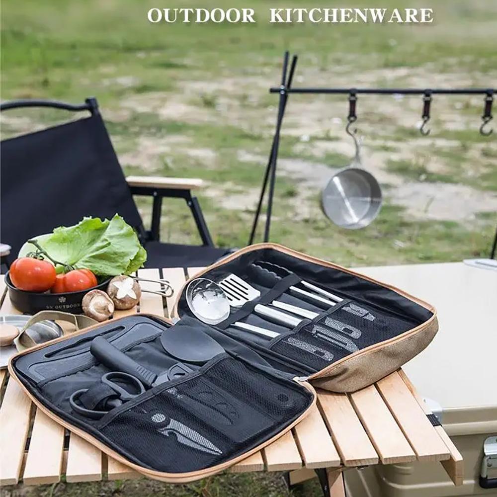 Outdoor Camping Kitchenware 8-Piece Set With Thickened Cookware Storage Bag Cutlery Tools Camping Supplies.
