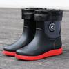 Wear-resistant [under activity] rain shoes men's medium tube rain boots velvet warm waterproof and non-slip water shoes