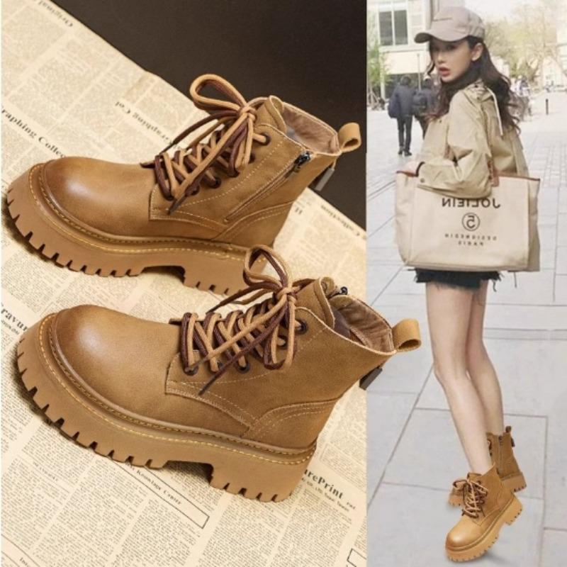 New Style Ankle Boot for Women Leather Autumn Ladies Shoes Thick Heel Platform Motorcycle Boots British Work Short Boots