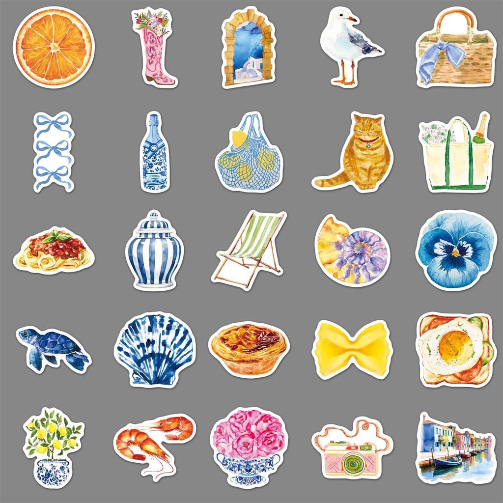 50-Piece Mediterranean Aesthetic Stickers for Girls' Travel Journals & DIY Decor