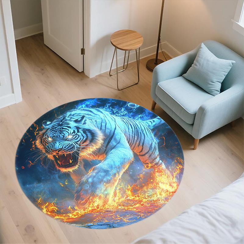 Flame Tiger,Round Area Rug,Carpet Rug for Living Room Bedroom Sofa Playroom Decor,Non-slip Floor Mat