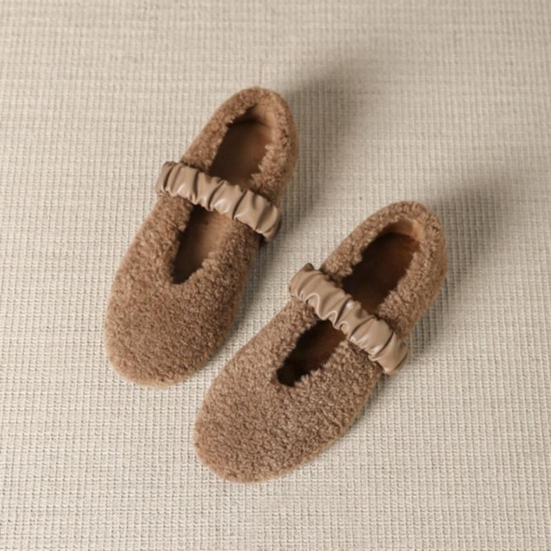 Эластичная Лента Короткий Плюш Мэри Джейн Обувь Женская Зимняя Теплая Мех Балетки Женская Обувь Элегантная Удобная Флисовая Обувь 40 хаки 5260₽