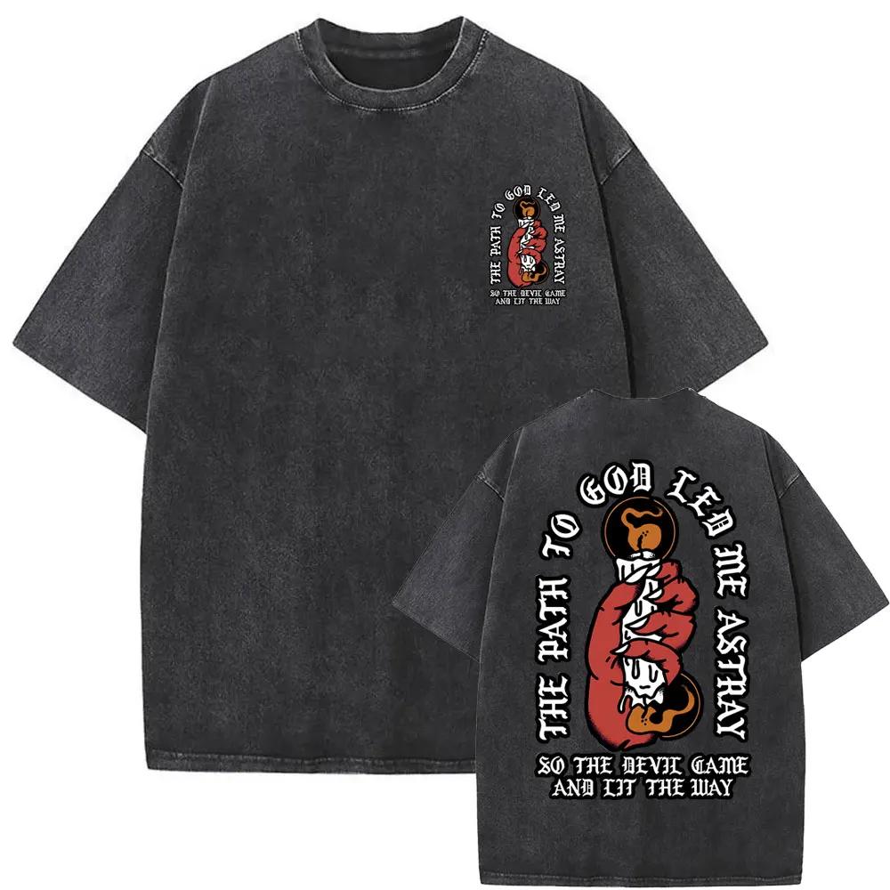 Washed Vintage Bad Omens T-Shirt Fun Moth Pattern T-Shirt Women's Fashion Casual Hip Hop Streetwear T-Shirt Women's