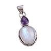 Natural Rainbow Moonstone, Amethyst Gemstone 925 Solid Silver Pendant 1.50" D9l09
