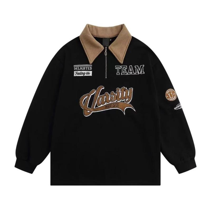

Men s Vintage Varsity Style Half Zip Long Sleeve Letter Embroidered Sweatshirt M чорний