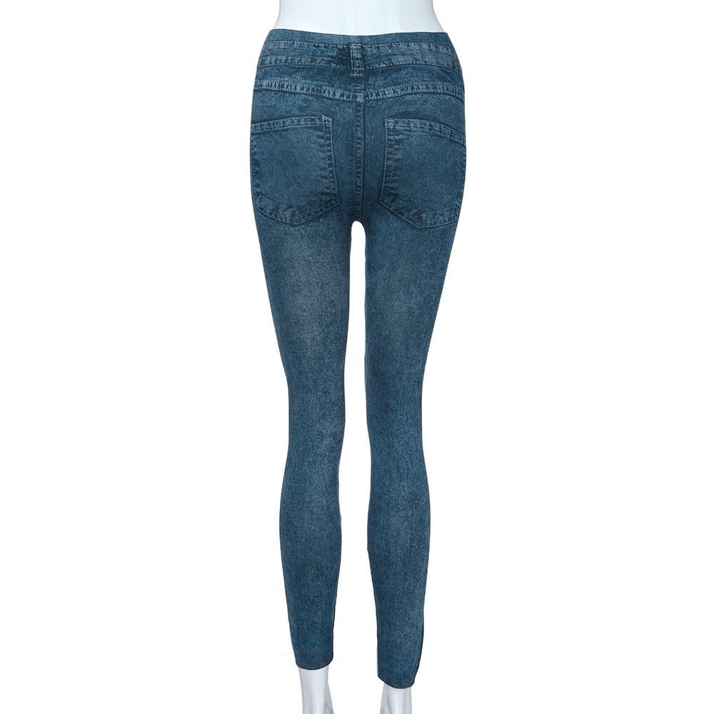 Women Denim Pants Pocket Slim Leggings Fitness Plus Size Leggins Length Jeans
