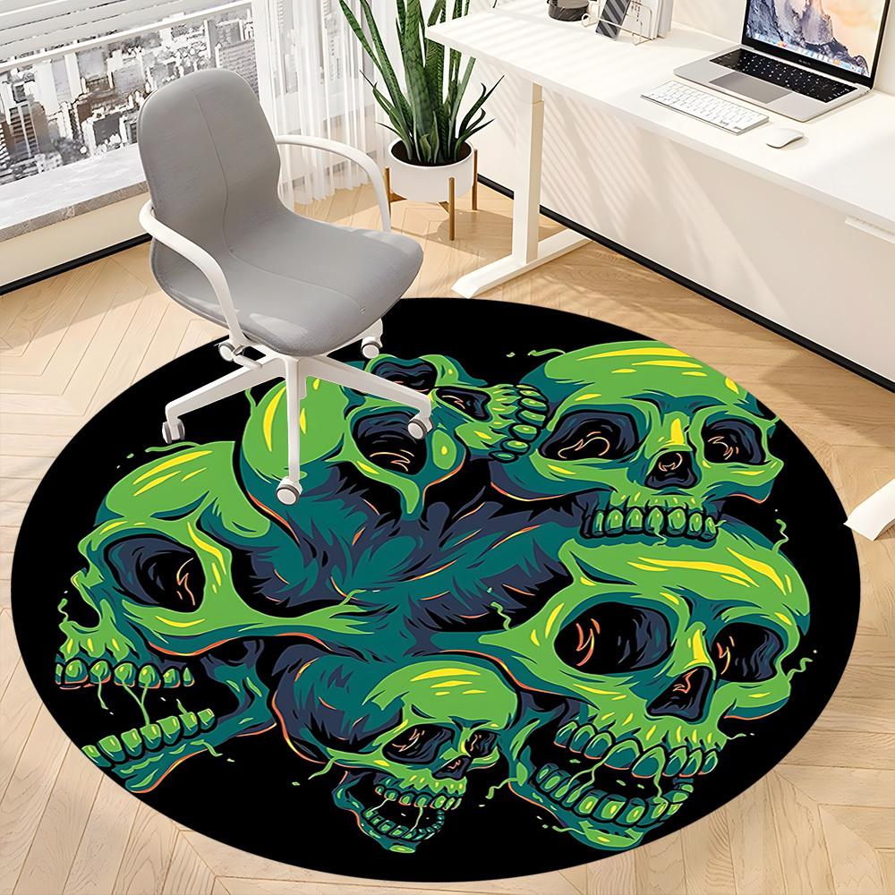 1pc Skull Heads Office Round Area Rug, Indoor Mat Suitable For Office, Under Office Chairs Bedroom Living Room Home Decor, Room Deco