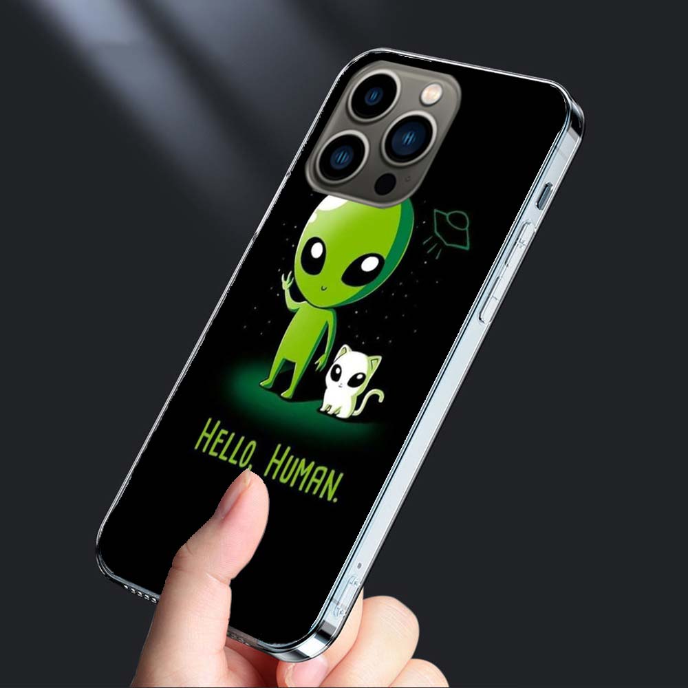 UFO Alien Cat universe Phone Case For Iphone 16 15+ Pro Max 17 Air Capa 14 Plus 16E 13 Pro 12 Mini 11 Cover