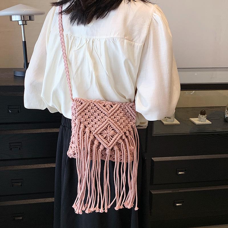 New Casual Handmade Crochet Braid Fringe Bag Women Tassel Mesh Bag