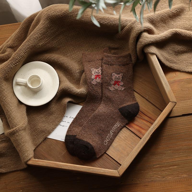

Coffee Wool Socks Children S Medium Tube Thickened Warm Autumn And Winter Stacking Socks Japanese Retro Bear Cute Women S Socks One size fits all