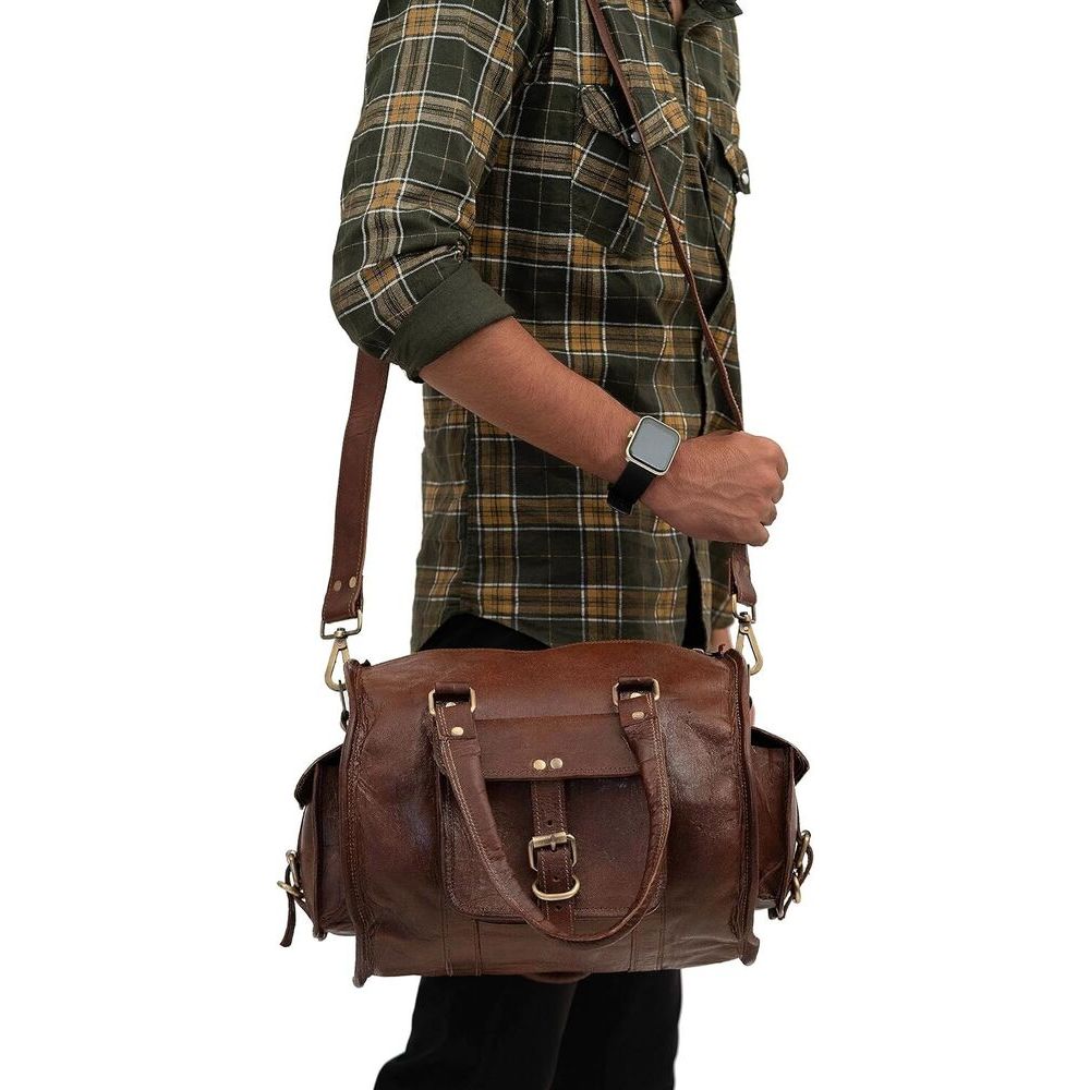 

Настоящая винтажная мужская дорожная сумка для спортивного зала, дорожная сумка для ручной клади, насыщенный коричневый цвет 12 x 10 x 10 in коричневый