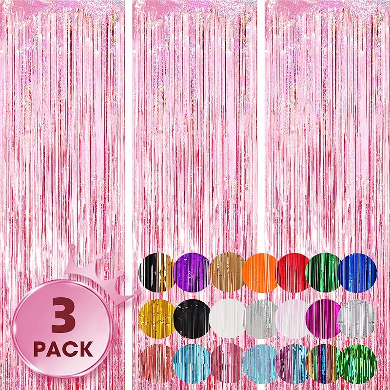 3 Pack 3.3x8.2 Feet Gold Foil Fringe Backdrop Curtains, Tinsel Streamers, Fringe Backdrop for 2025 New Years Eve, Graduation, Birthday, Baby Shower,