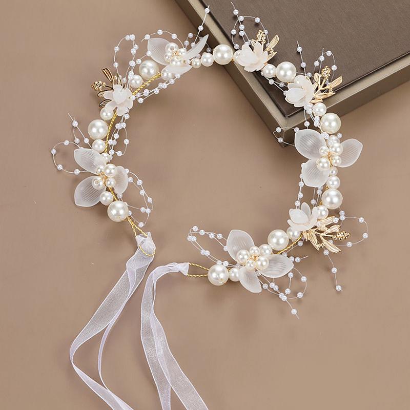 Bridal Pearl Hair Headdress Flower Wreath Bride Garland Head Hoop Headbands Hair Jewelry