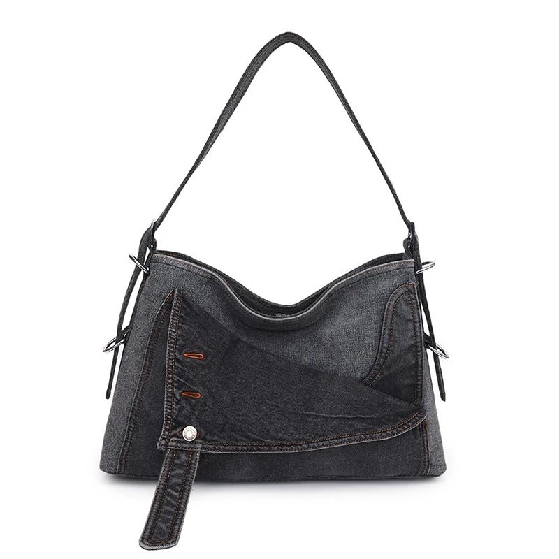

Джинсовая большая вместительная женская сумка через плечо, женская мода, новая высококачественная повседневная дорожная сумка в стиле ретро