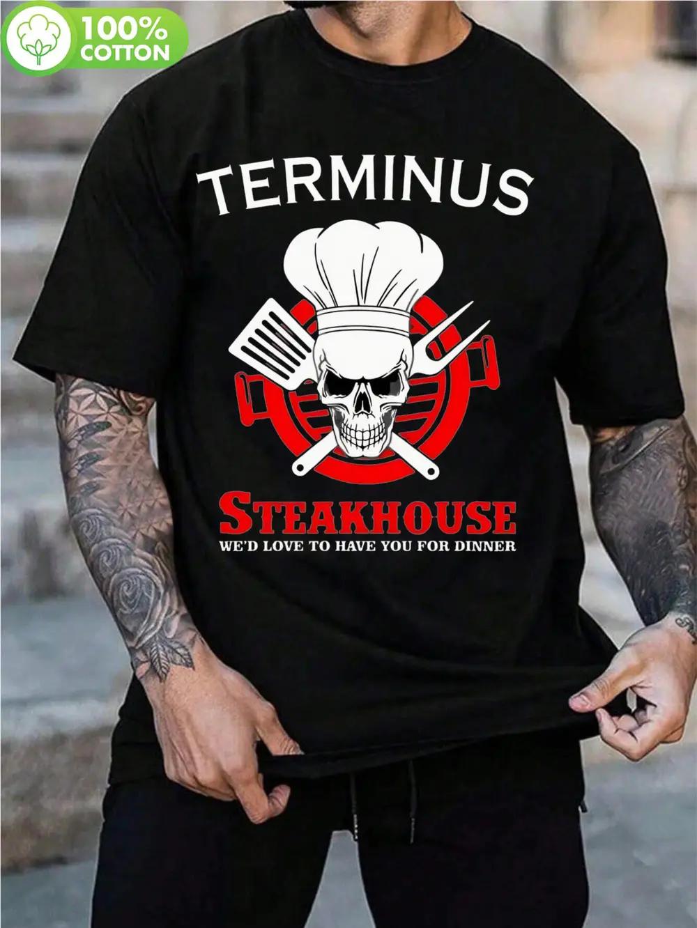 Terminus Black Cotton T-shirt 180GSM - Skull & Steakhouse Graphic Print XL