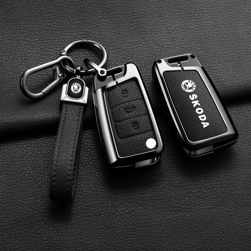 CWWR6 High Quality Leather Car Key Case Cover Shell Bag For Skoda Octavia A5 A7 Fabia Superb Kodiaq Karoq Keychain Auto Accessories