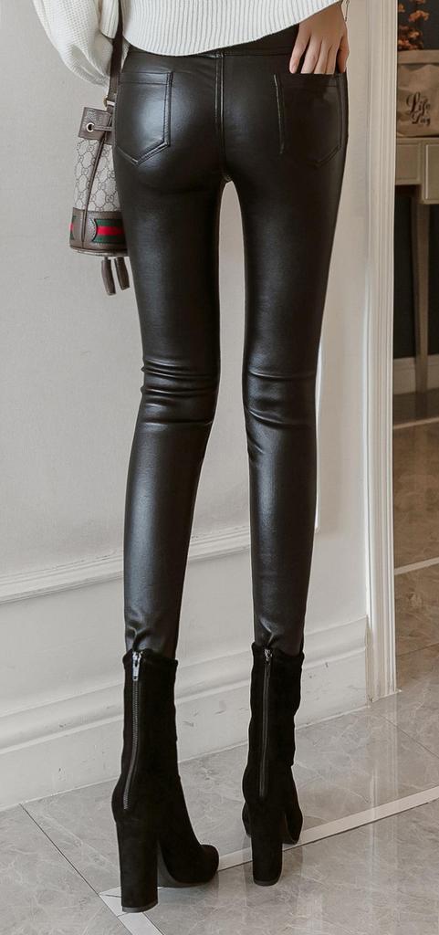 Syvent Sexy PU Leather Skinny Slim Straight Warm Fleece-Lined Pants, Fit, Fit, Fit, Simple, Classic, Casual,