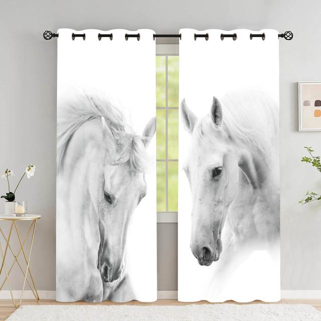Horse Blackout Curtains For The Bedroom Animal Drapes In Living Room Curtin For Window Home Decor High Shading (70 %-90 %)2 Panel