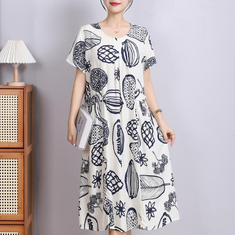 Elegant Woman Summer Dress Casual Loose Short Sleeve Long Dresses Plus Size Woman Clothing