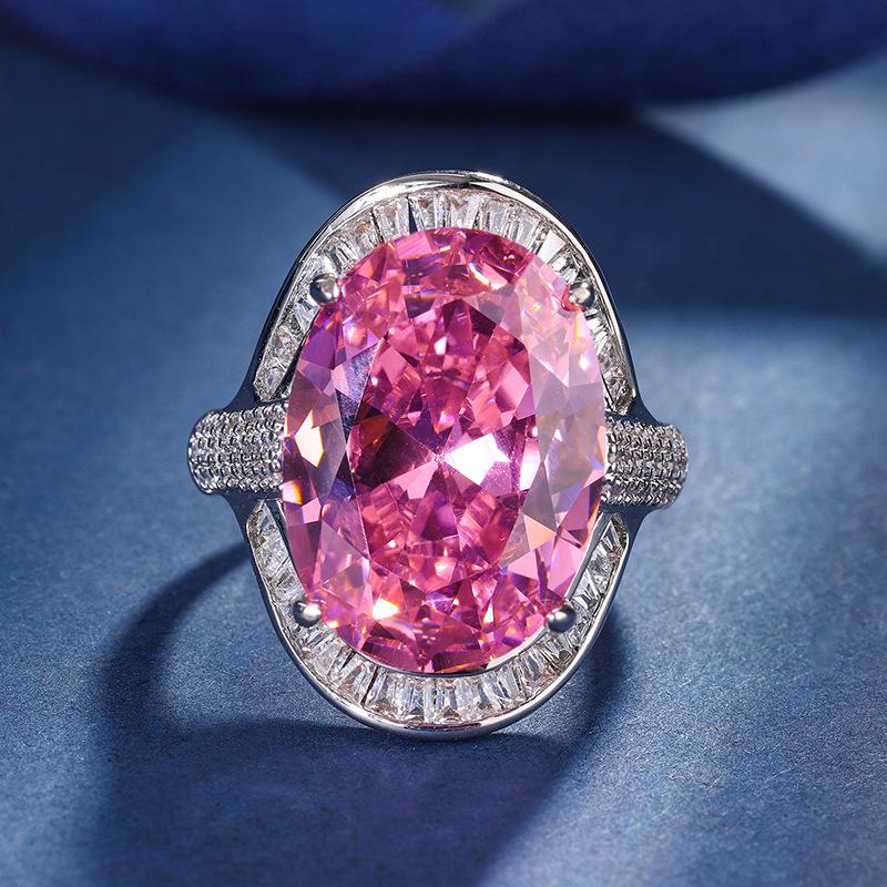 

Ювелирные изделия Медное основание Позолоченное Имитация цвета Сокровище Большая форма Денье Роскошный темперамент Кольцо Главный камень 13 * 18 opening adjustable