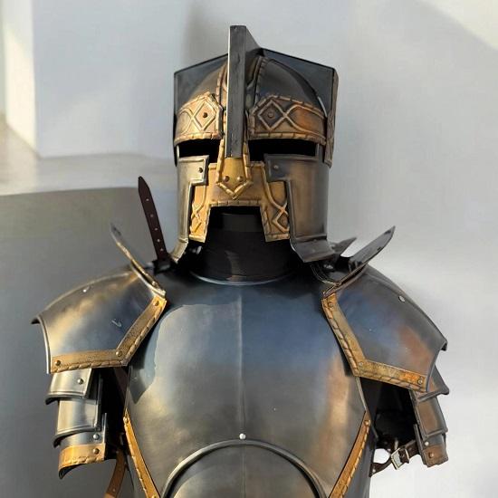 Moria Dvärg Dvärgstål Riddarrustning Kostym Helkroppsrustning Med Kyrass, Benskenor, Hjälm Cosplay Larp Helkroppsrustning