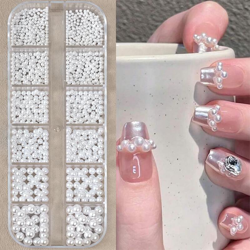 12Grid Shiny Silver Half Round Metal Caviar Bead Nail Rivets Charms Flatback Pearl Balls Nail Art Studs Y2K Decora
