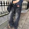 Retro Washed Distressed Straight Leg Jeans Men Women Loose Fit Cotton Denim Pants Casual Vintage Style