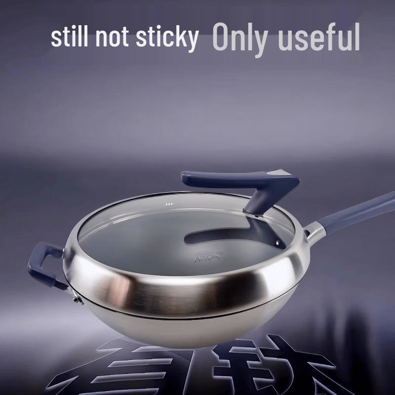 SUPOR 32cm Titanium Coating-Free 304 Stainless Steel Wok