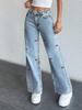 Cherry Print High Waist Straight Leg Women's Jeans