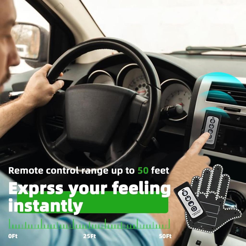 for Car, Light, Road Rage Led Sign for Car Window, Glow Road Hand Gesture, Green