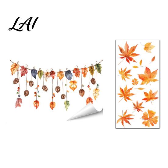 Cute Ghost Pumpkin Decals Autumn Ghost/Gnome Static Glass Sticker PVC Waterproof Maple Leaves Window Removable Party Supplies Decal Cling