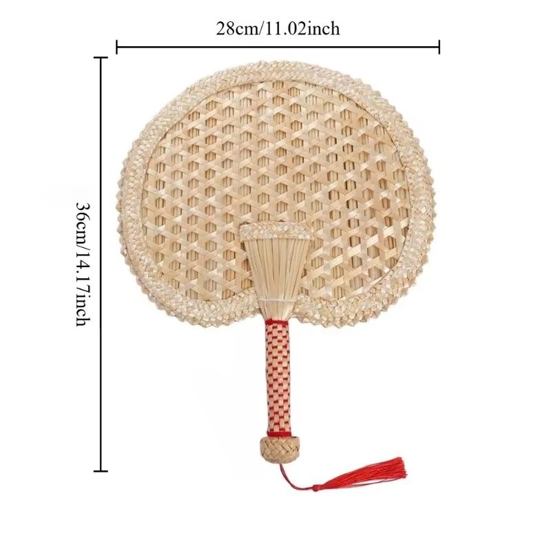Fashion Hand Woven Wheat Straw Fan Exquisite Rustic Chinese Portable Vintage Handheld Fan For Summer Cooling