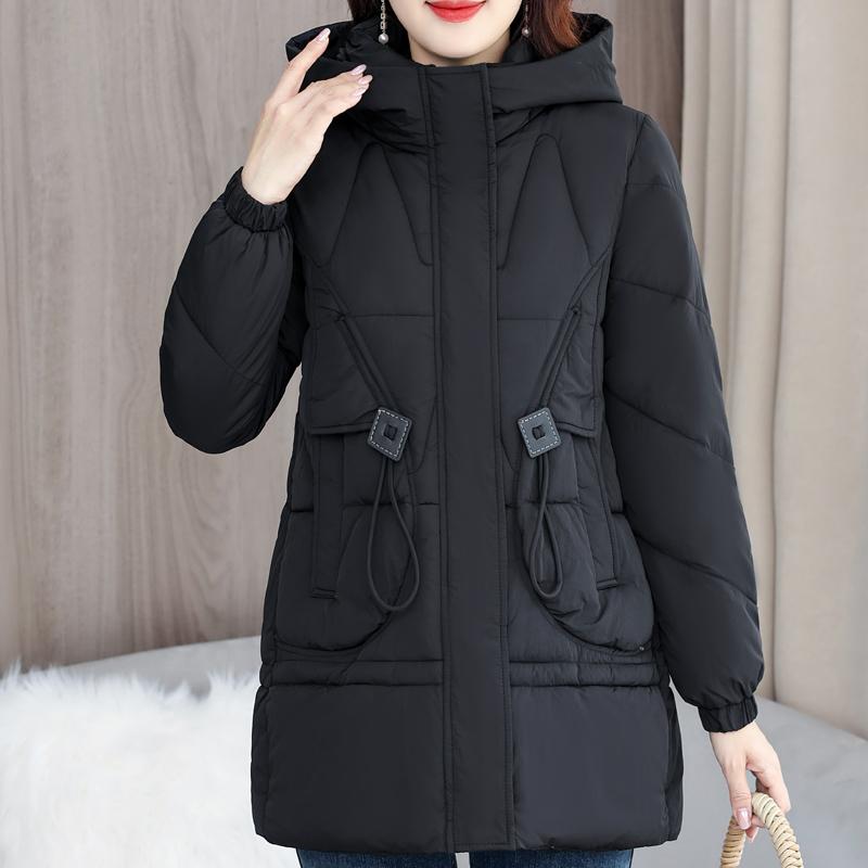Mulher Longo Parkas Inverno Outerwears Elegante Senhora Jaqueta Com Capuz Casual Solto Grosso Quente Casacos