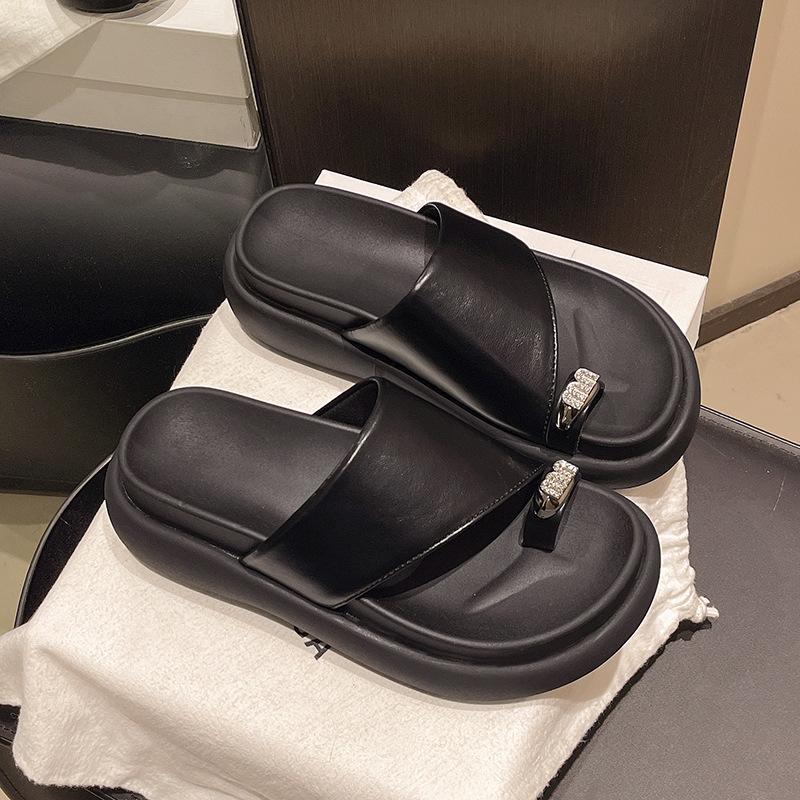 thick-soled metal-toed slippers women's shoes summer new vacation travel beach shoes wear cool slippers