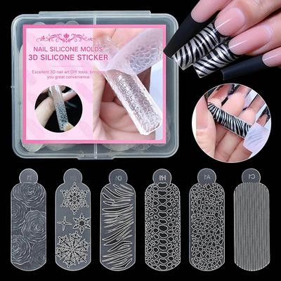 24Pcs/Box 3D French Nail Sticker Reusable Dual Forms Nail Crystals Silicone Molds Forms For Quick Carving Manicure Tool