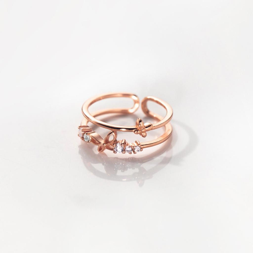 Women's Small Fresh Diamond Butterfly Finger Ring With Adjustable Opening