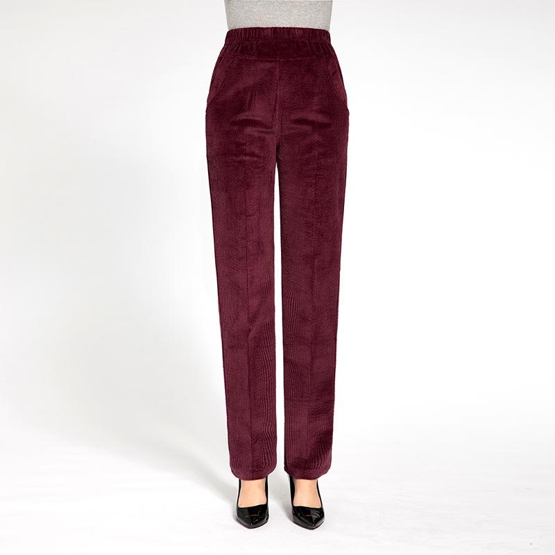 Cordhosen für Damen, Elastischer Bund Gerade Streifen Samt Mittleren Alters und Ältere Locker Lässig Winter Verdickt Oberbekleidung Mutter Plus Samt