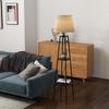 Two-Tier Metal and MDF Floor Lamp with Fabric Shade. 42x166cm. Black and Brown